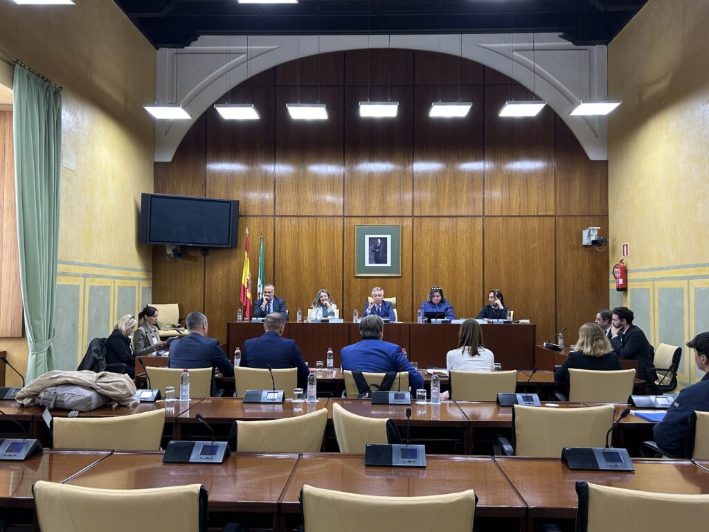 Sesión de trabajo en una sala de Comisiones del Parlamento andaluz.